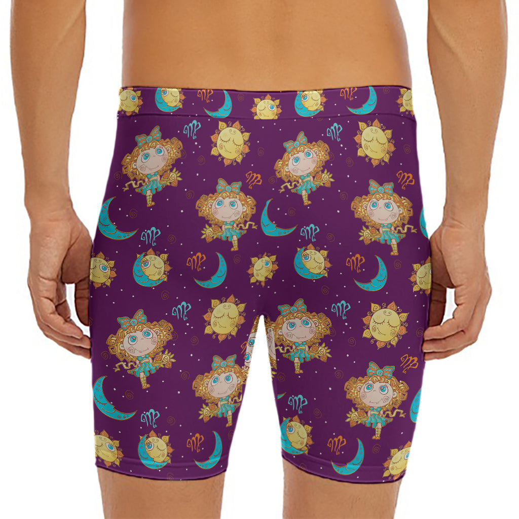 Cute Cartoon Virgo Pattern Print Men's Long Boxer Briefs