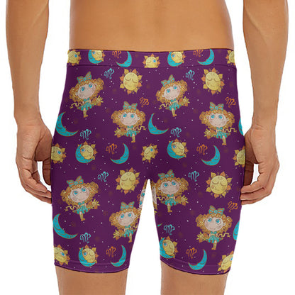 Cute Cartoon Virgo Pattern Print Men's Long Boxer Briefs
