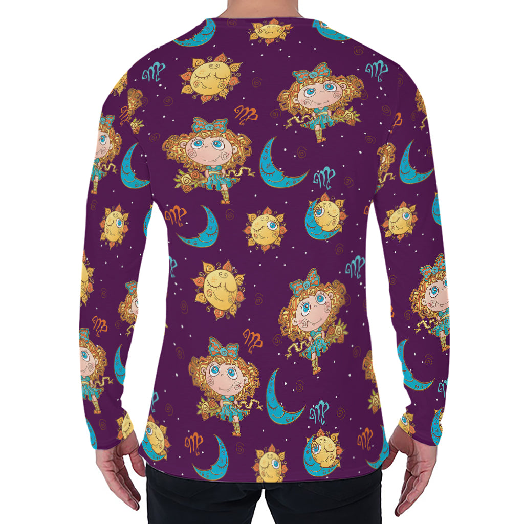 Cute Cartoon Virgo Pattern Print Men's Long Sleeve T-Shirt