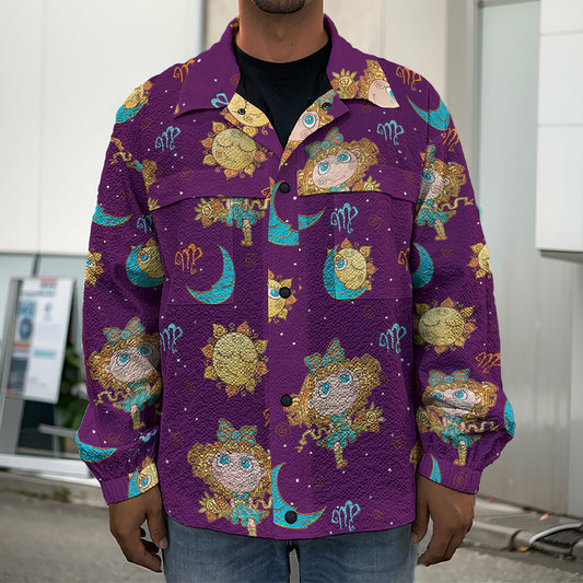 Cute Cartoon Virgo Pattern Print Men's Shirt Jacket