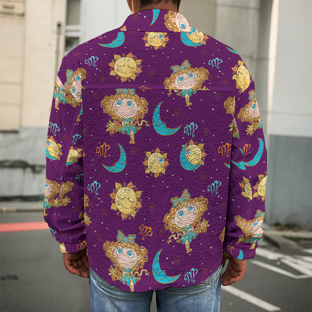 Cute Cartoon Virgo Pattern Print Men's Shirt Jacket