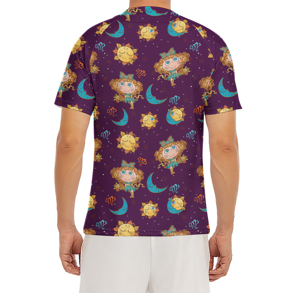 Cute Cartoon Virgo Pattern Print Men's Short Sleeve Rash Guard