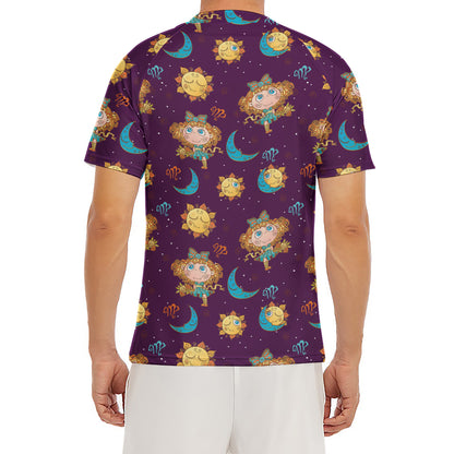 Cute Cartoon Virgo Pattern Print Men's Short Sleeve Rash Guard