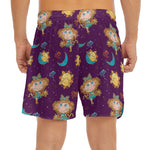 Cute Cartoon Virgo Pattern Print Men's Split Running Shorts