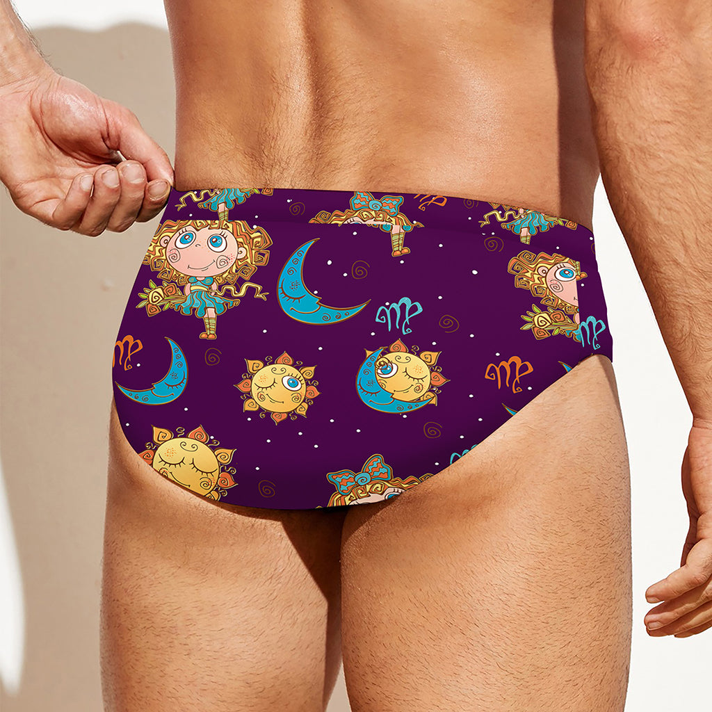 Cute Cartoon Virgo Pattern Print Men's Swim Briefs