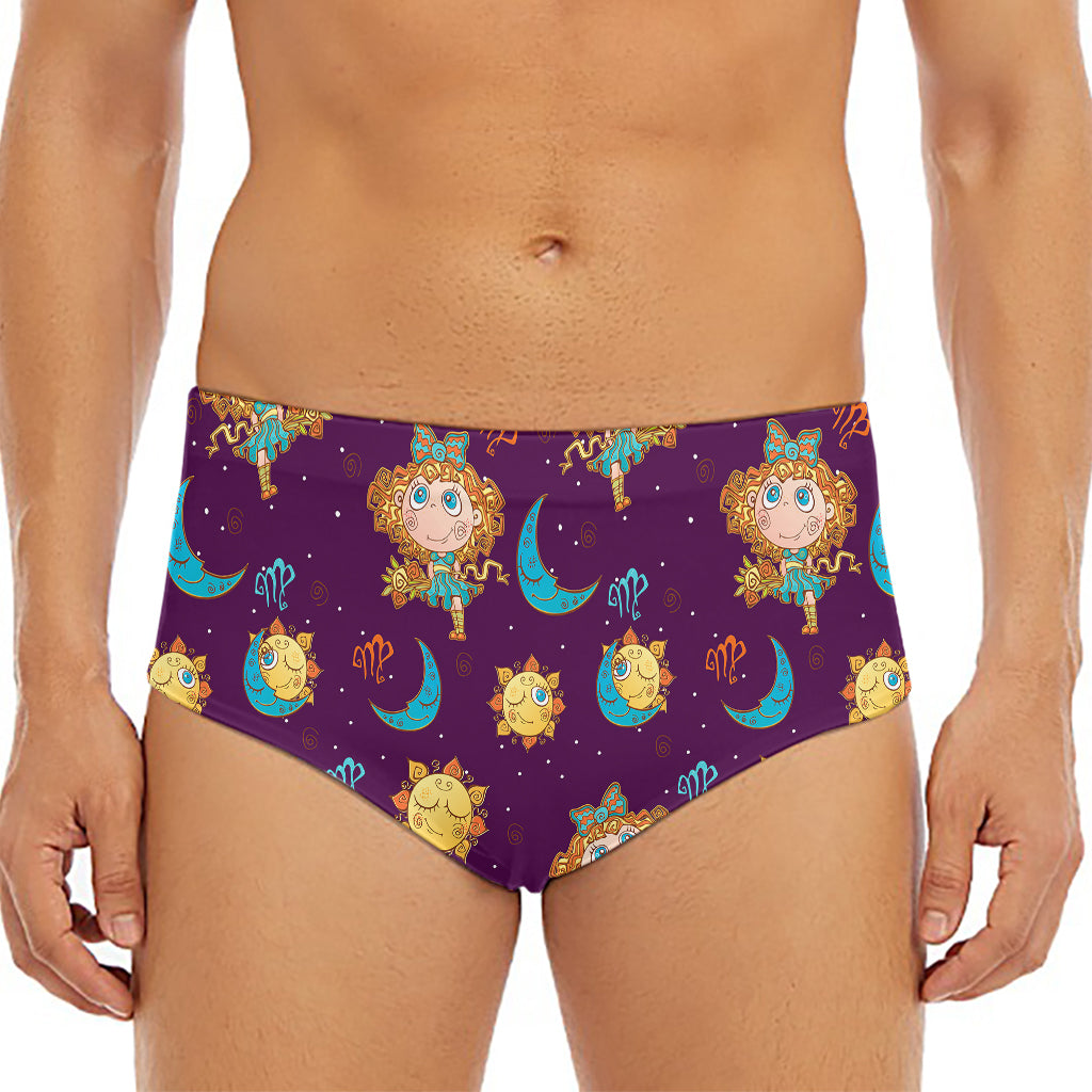 Cute Cartoon Virgo Pattern Print Men's Triangle Swim Briefs
