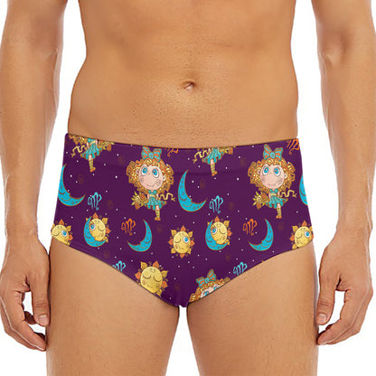 Cute Cartoon Virgo Pattern Print Men's Triangle Swim Briefs