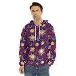 Cute Cartoon Virgo Pattern Print Men's Velvet Pullover Hoodie