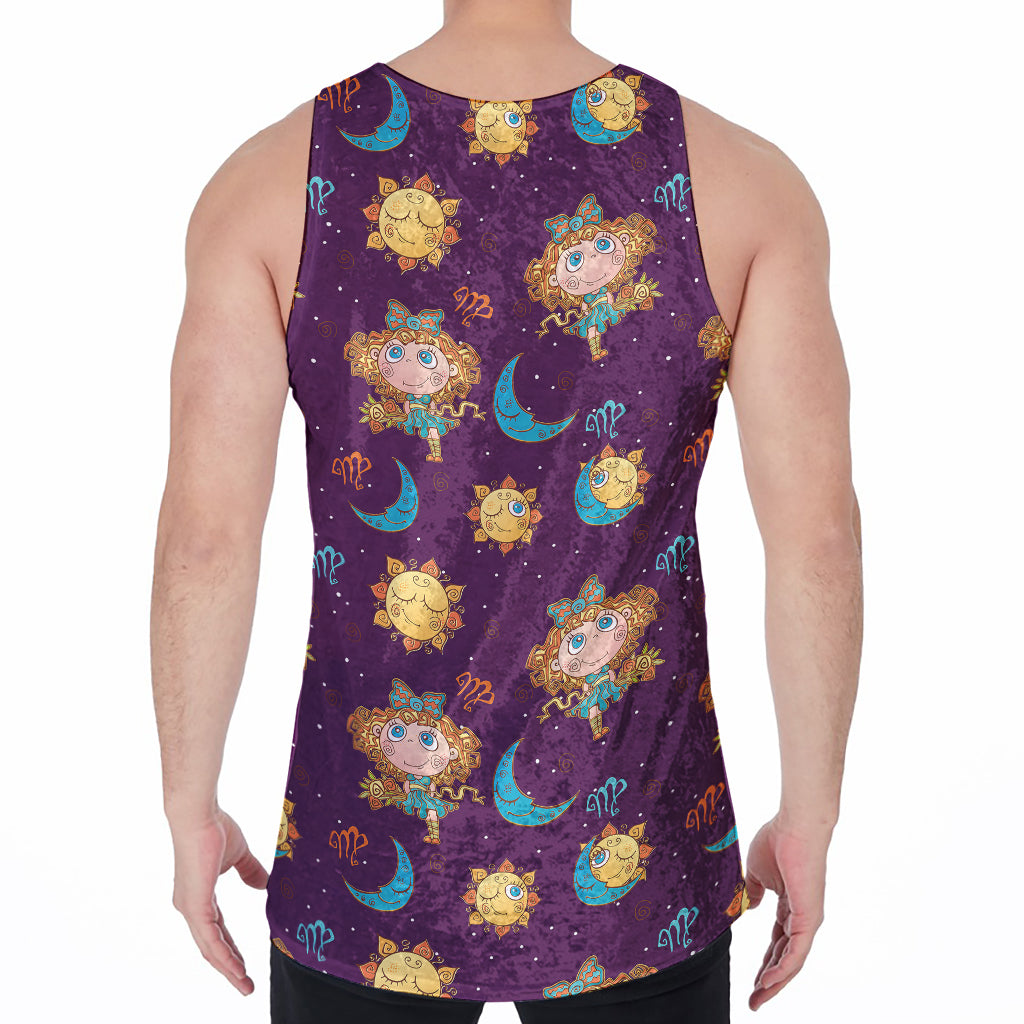 Cute Cartoon Virgo Pattern Print Men's Velvet Tank Top