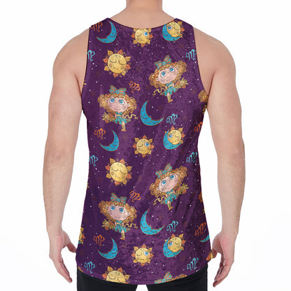 Cute Cartoon Virgo Pattern Print Men's Velvet Tank Top