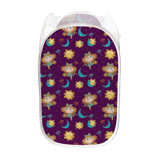 Cute Cartoon Virgo Pattern Print Mesh Laundry Hamper