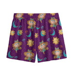 Cute Cartoon Virgo Pattern Print Mesh Shorts