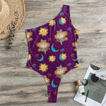 Cute Cartoon Virgo Pattern Print One Shoulder Bodysuit