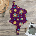 Cute Cartoon Virgo Pattern Print One Shoulder Bodysuit