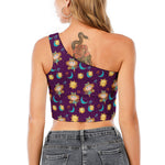 Cute Cartoon Virgo Pattern Print One Shoulder Crop Top