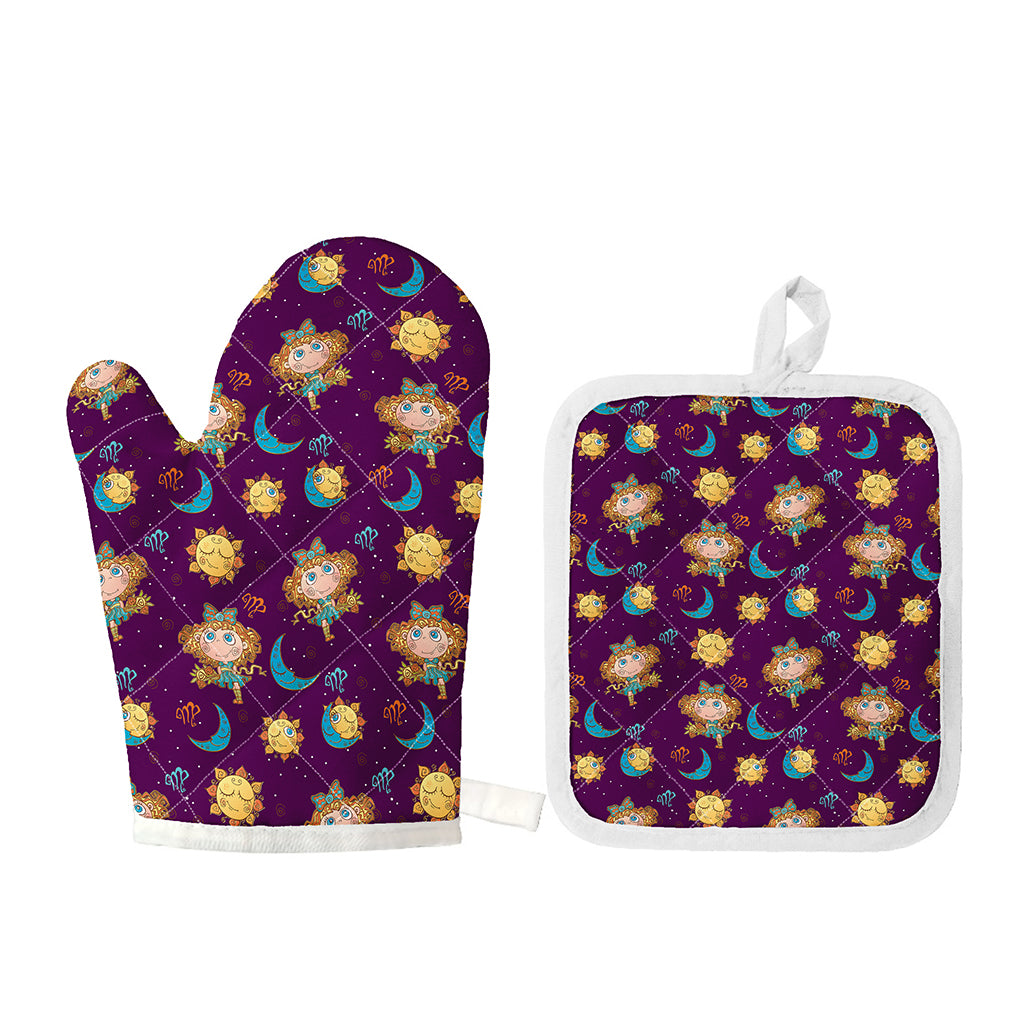 Cute Cartoon Virgo Pattern Print Oven Mitt And Pot Holder Set