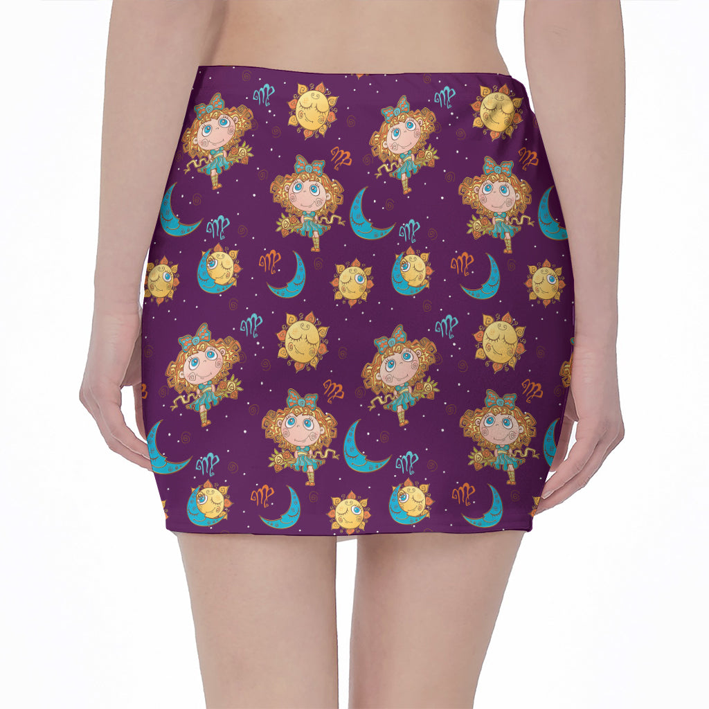 Cute Cartoon Virgo Pattern Print Pencil Mini Skirt