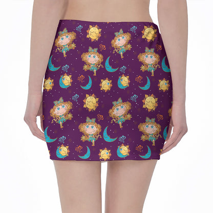 Cute Cartoon Virgo Pattern Print Pencil Mini Skirt