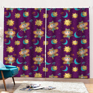 Cute Cartoon Virgo Pattern Print Pencil Pleat Curtains