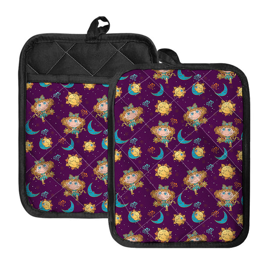 Cute Cartoon Virgo Pattern Print Pot Holders With Pocket