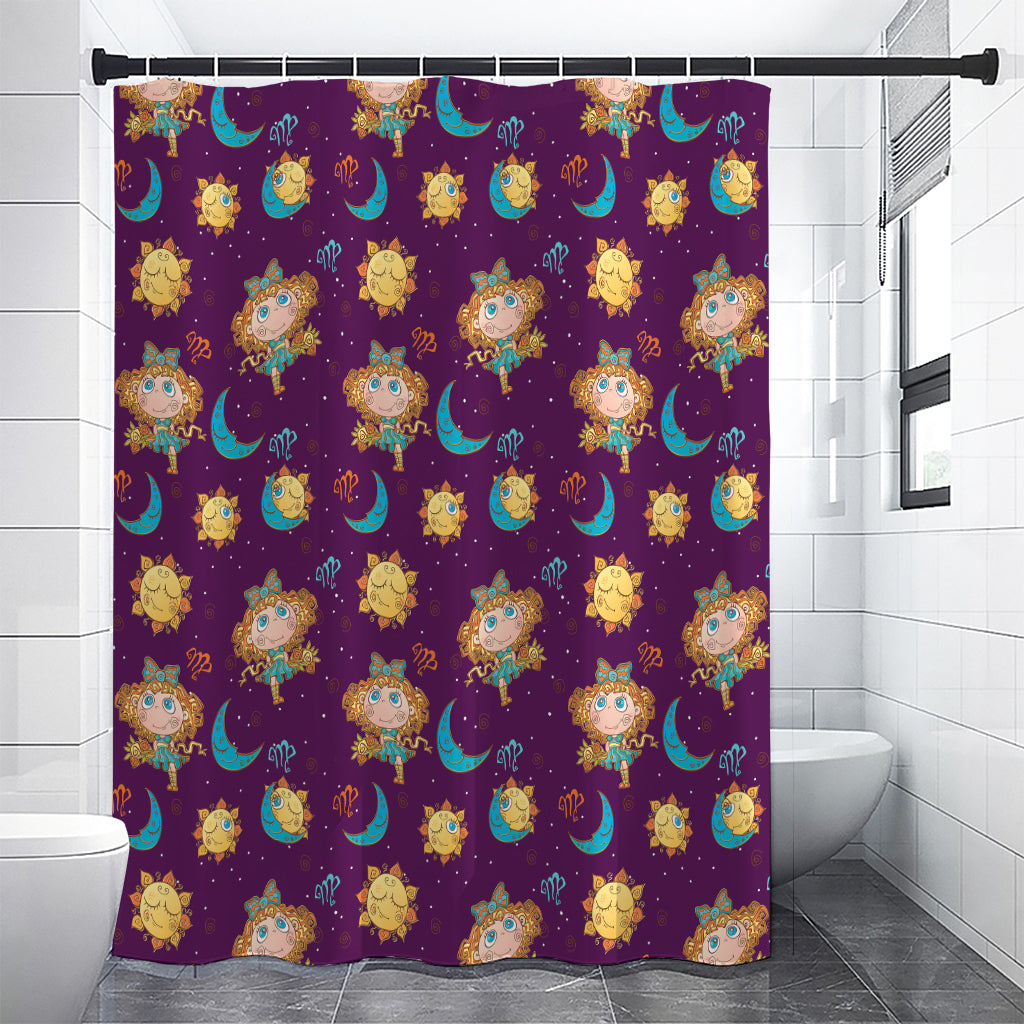 Cute Cartoon Virgo Pattern Print Premium Shower Curtain