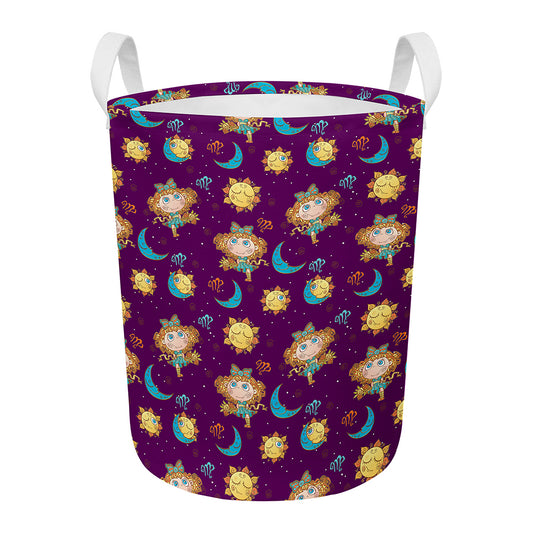 Cute Cartoon Virgo Pattern Print Round Laundry Basket