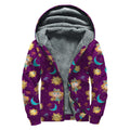 Cute Cartoon Virgo Pattern Print Sherpa Lined Zip Up Hoodie