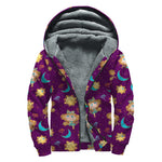 Cute Cartoon Virgo Pattern Print Sherpa Lined Zip Up Hoodie