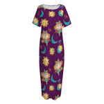 Cute Cartoon Virgo Pattern Print Short Sleeve Long Nightdress