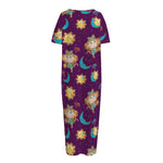 Cute Cartoon Virgo Pattern Print Short Sleeve Long Nightdress