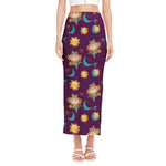 Cute Cartoon Virgo Pattern Print Side Slit Maxi Skirt
