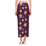 Cute Cartoon Virgo Pattern Print Side Slit Maxi Skirt