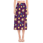 Cute Cartoon Virgo Pattern Print Side Slit Midi Skirt