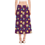 Cute Cartoon Virgo Pattern Print Side Slit Midi Skirt