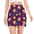 Cute Cartoon Virgo Pattern Print Side Slit Mini Skirt