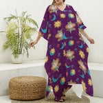 Cute Cartoon Virgo Pattern Print Silk V-Neck Kaftan Dress