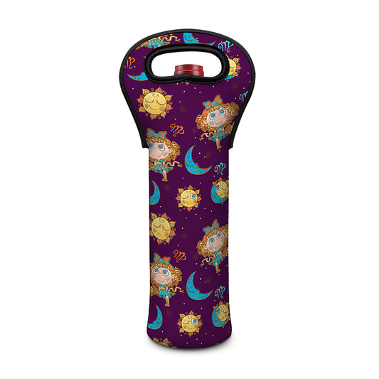 Cute Cartoon Virgo Pattern Print Single Neoprene Wine Tote
