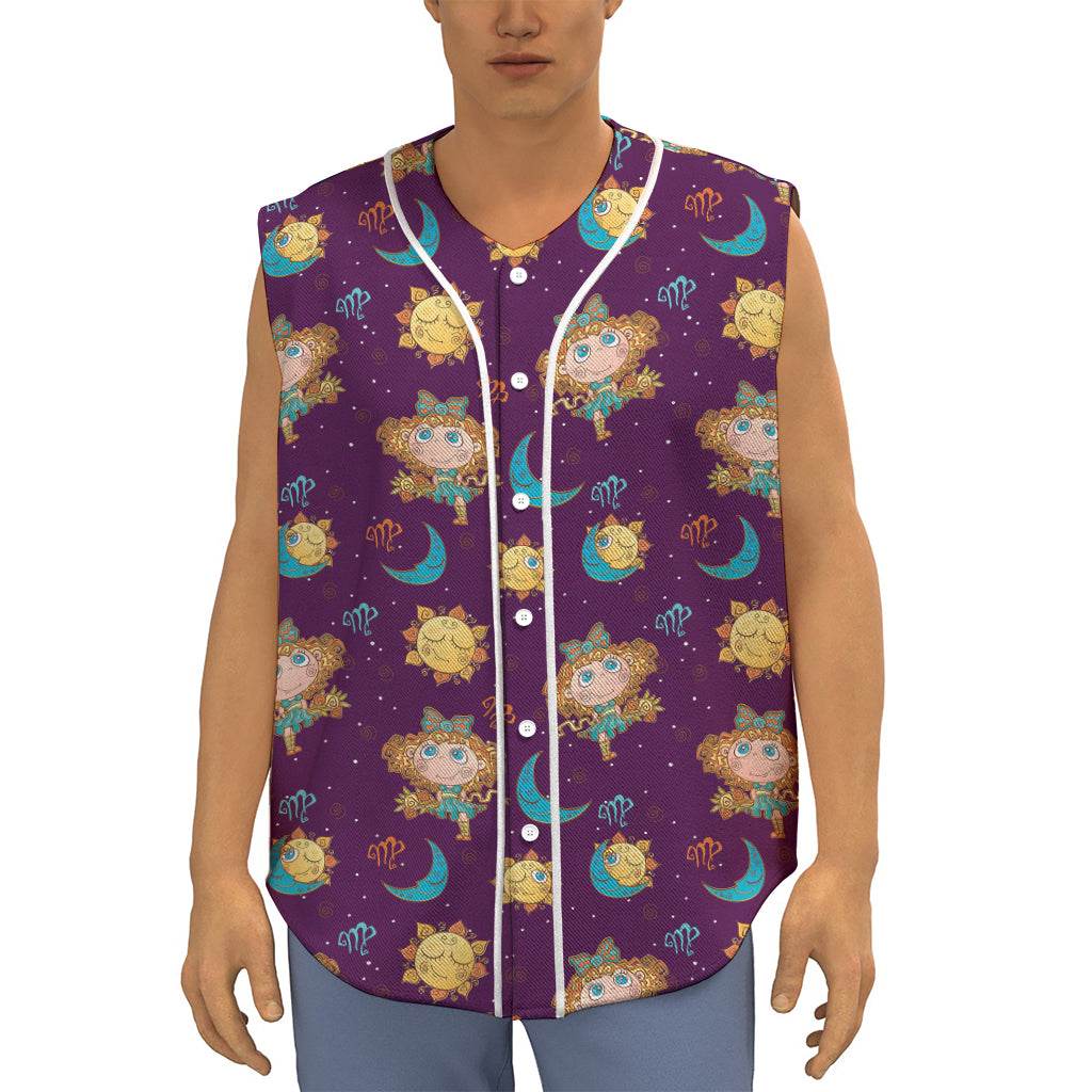 Cute Cartoon Virgo Pattern Print Sleeveless Baseball Jersey
