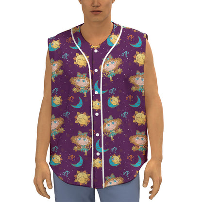 Cute Cartoon Virgo Pattern Print Sleeveless Baseball Jersey