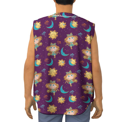 Cute Cartoon Virgo Pattern Print Sleeveless Baseball Jersey