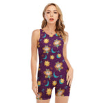 Cute Cartoon Virgo Pattern Print Sleeveless One Piece Swimsuit