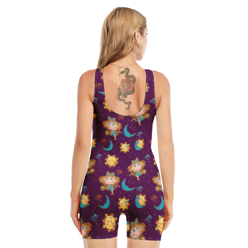 Cute Cartoon Virgo Pattern Print Sleeveless One Piece Swimsuit