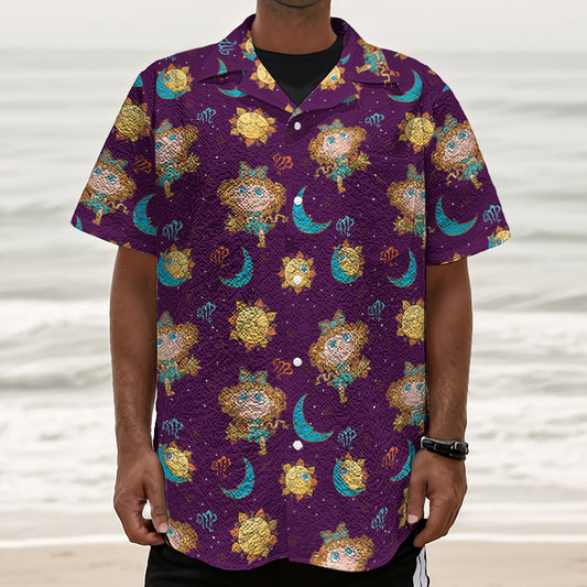 Cute Cartoon Virgo Pattern Print Textured Short Sleeve Shirt