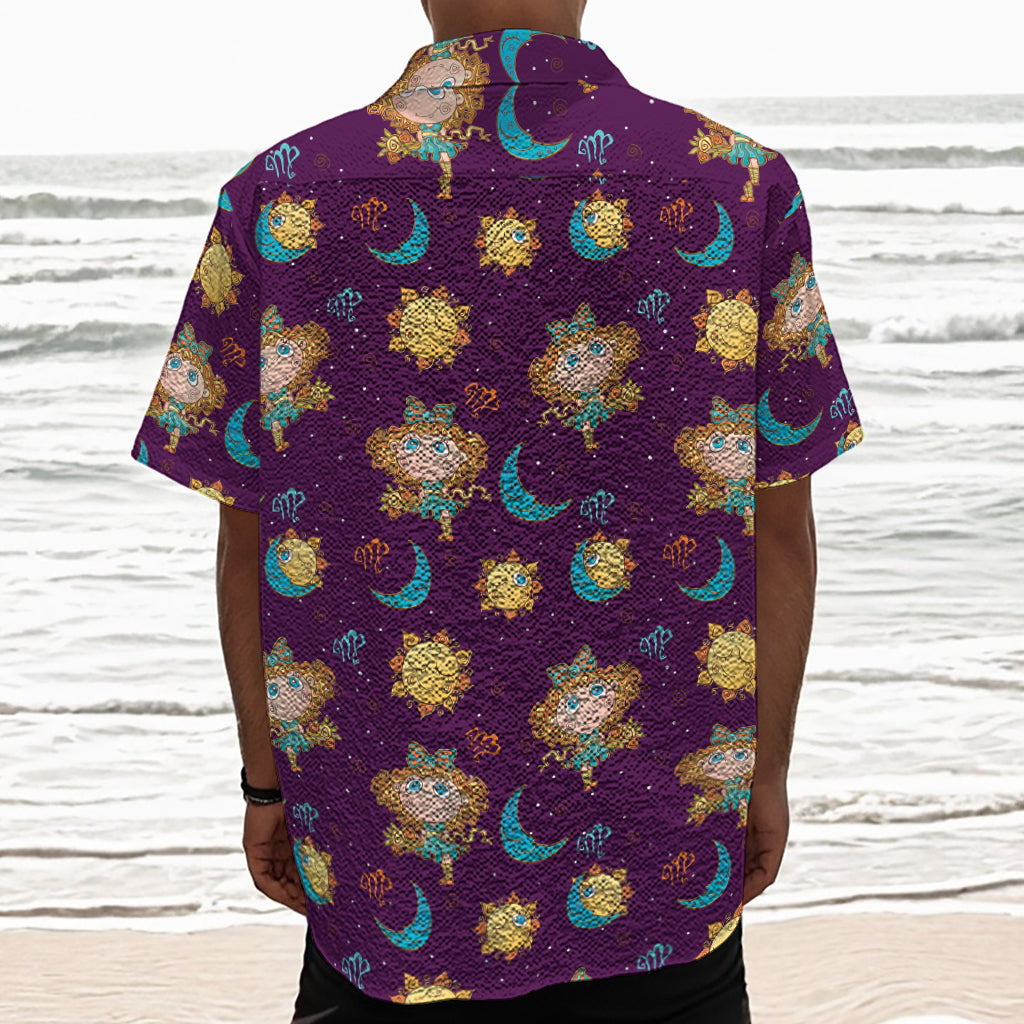 Cute Cartoon Virgo Pattern Print Textured Short Sleeve Shirt