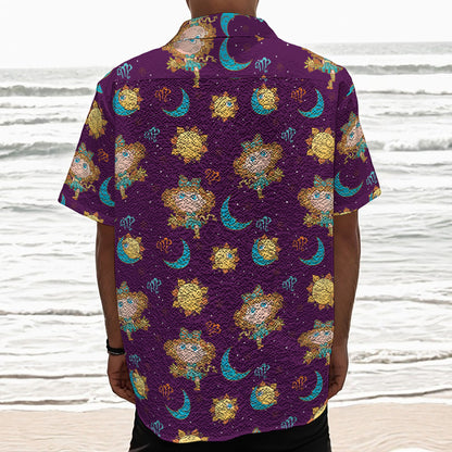 Cute Cartoon Virgo Pattern Print Textured Short Sleeve Shirt
