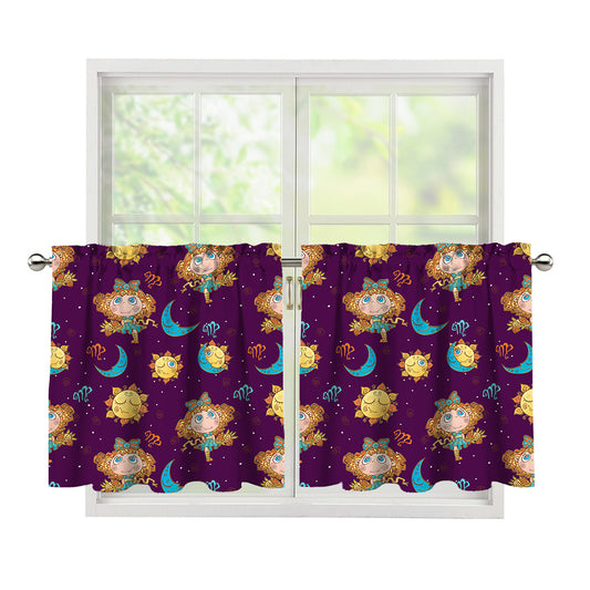 Cute Cartoon Virgo Pattern Print Tier Curtains