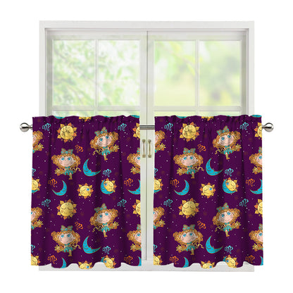 Cute Cartoon Virgo Pattern Print Tier Curtains