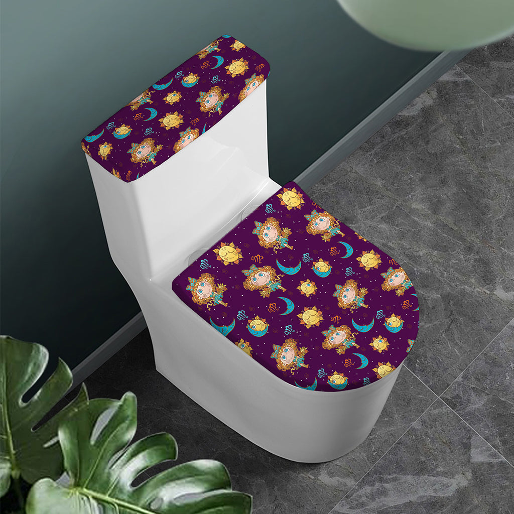 Cute Cartoon Virgo Pattern Print Toilet Lid And Tank Cover Set