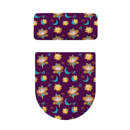 Cute Cartoon Virgo Pattern Print Toilet Lid And Tank Cover Set