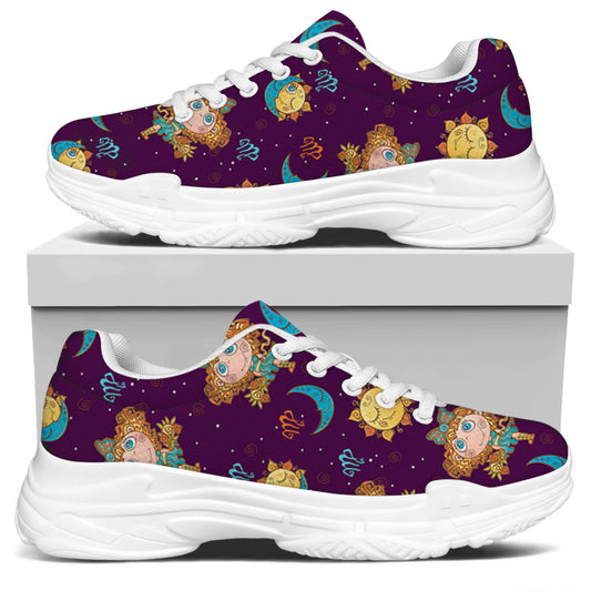 Cute Cartoon Virgo Pattern Print White Chunky Shoes